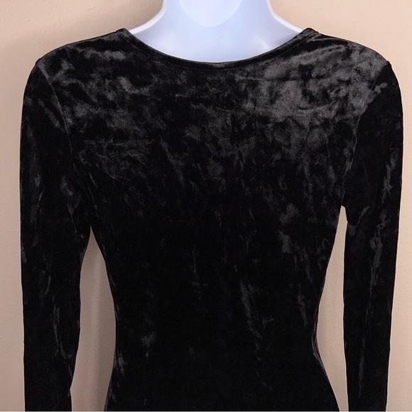 SMALL DIVIDED BLACK VELVET BODYSUIT LONG SLEEVE VNECK GOTH - Picture 7 of 12